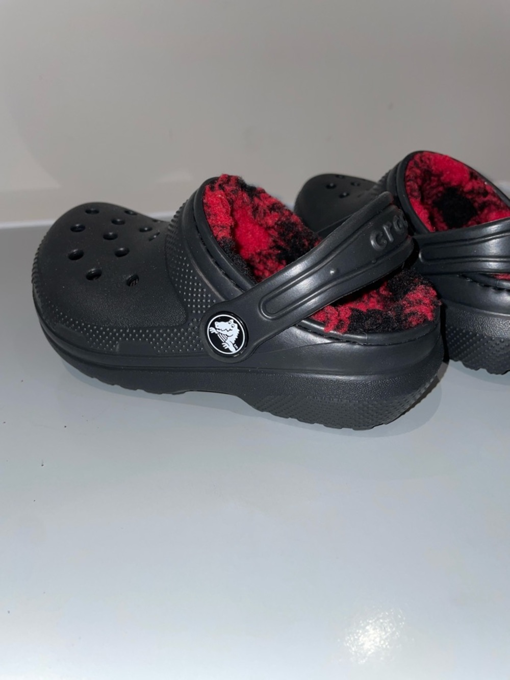 CROCS Black Clogs with Fleece lining Buffalo Check